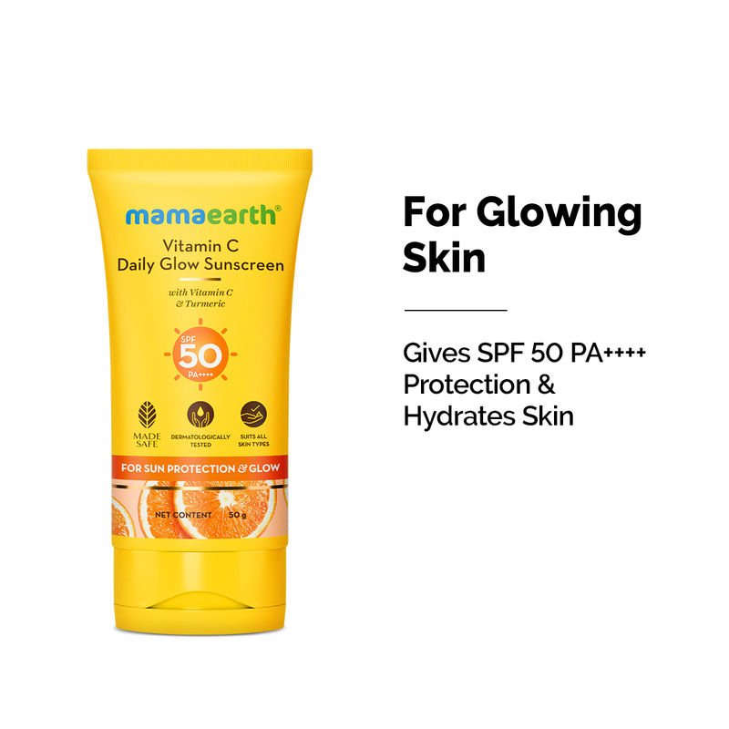 Mamaearth Vitamin C Daily Glow Sunscreen With Vit C & Turmeric For Tan Protection & Glow SPF50 PA++++ (50 g)
